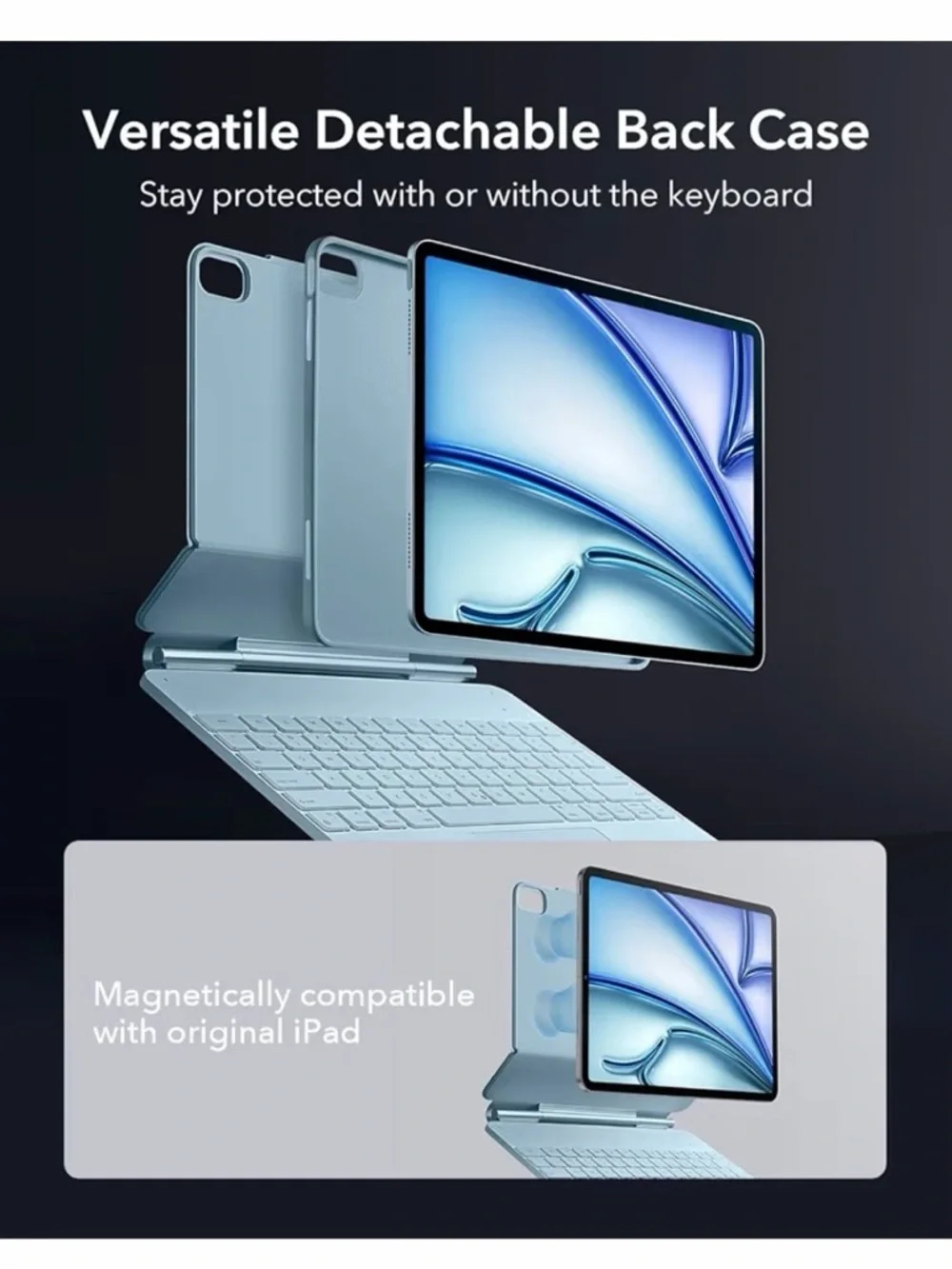 ESR Light Blue Bluetooth Keyboard with Detachable Case & Screen Protector